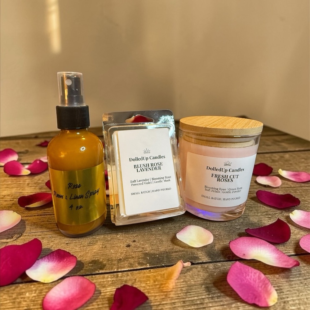 Rose Garden Sanctuary Set | Rose Candle + Wax Melts + Room Spray